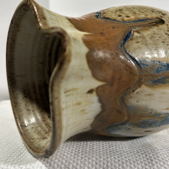 Rustic Brown & Beige Ceramic Pitcher Studio Pottery Hand Thrown Boho Decor - Picture 12 of 15